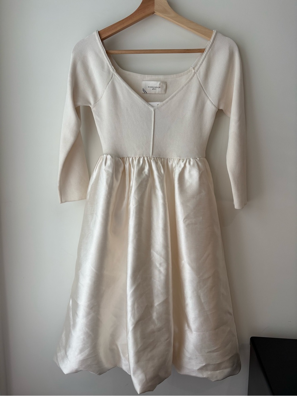 Pomander Place Ivory Knit & Satin Midi Dress Sample Size XS 🤍